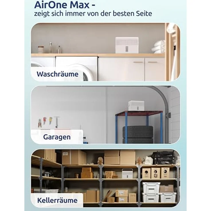 BonAura® AirOne Max, 2 x stromlose Luftentfeuchter bis 33m², 360° Belüftung, mit Ausgießer & 980g Granulat, Schimmel- und Geruchsschutz für Keller und andere Räume – Bild 5