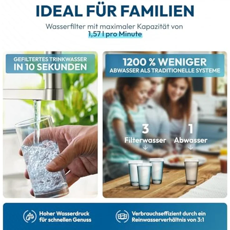 AORA GT600 Wasserhahn-Wasserfilter, Umkehrosmose 8-stufig, tanklos, mit LUNA Armatur Chrom, hohe Wasserreinheit bis 99,99 % – Bild 4