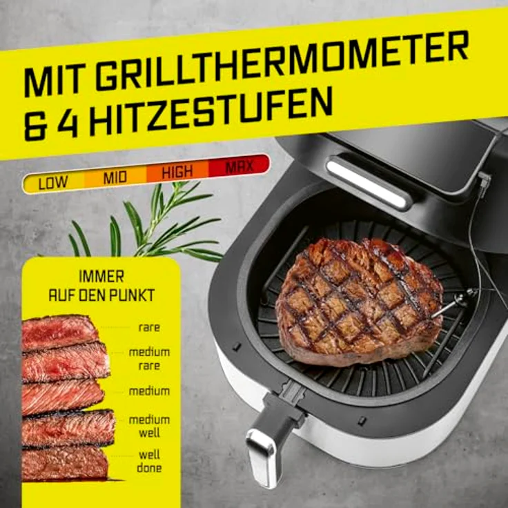 GOURMETmaxx Heißluftfritteuse FryBBQ 5 l, 2-in-1 Heißluftfritteuse und Grill mit integrierten Grillthermometer und fünf Garfunktionen – Bild 3