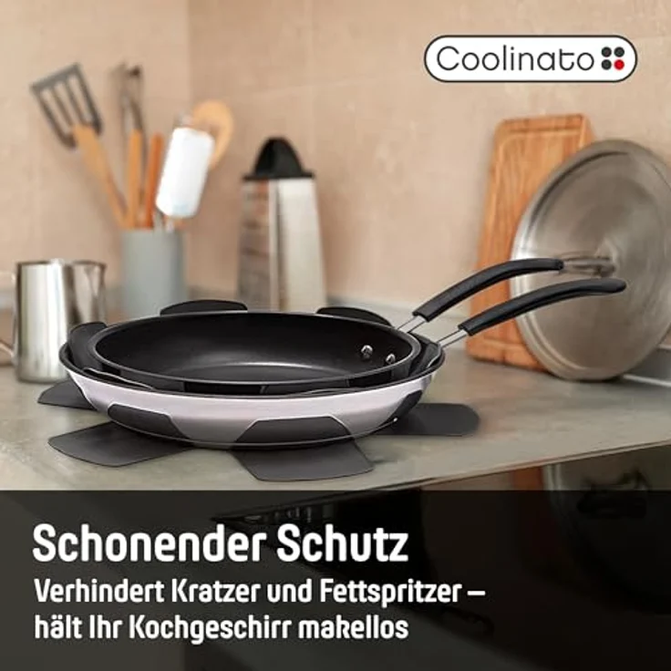 Coolinato Pfannenschoner 3er Set aus Silikon, 35 cm, grau, hitzebeständig bis 230 °C, spülmaschinengeeignet, Untersetzer und Pfannenschutz – Bild 5