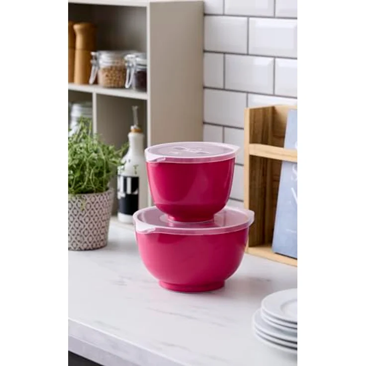 Rosti Margrethe Rührschüssel Set, 4-teilig aus Kunststoff, 1,5 und 3 Liter, mit Deckeln, Beetroot – Bild 3