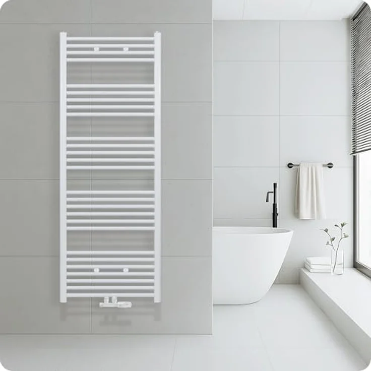 Belrad® Badheizkörper mit Mittelanschluss, Moderner Handtuchheizkörper aus Qualitätsstahl, Weiß pulverbeschichtet, Wandmontagefähig, Wasserbetrieben, Robuste & langlebige Badezimmer Heizung – Bild 1