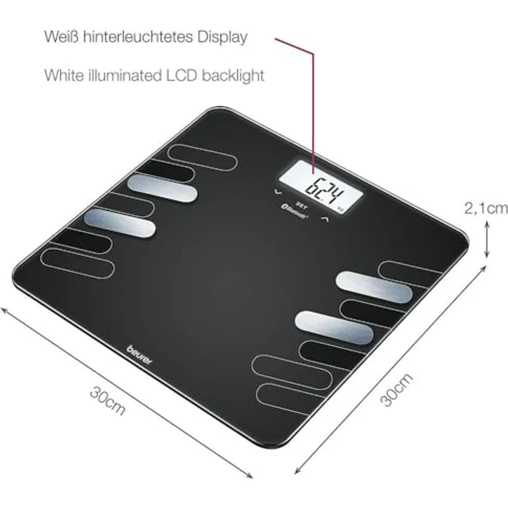 Beurer BF 600 Style Diagnosewaage, Messung von Körperfett, Körperwasser, Muskelanteil und Knochenmasse, Kalorienbedarf AMR, BMR, BMI, mit App, zertifizierter Datenschutz – Bild 5
