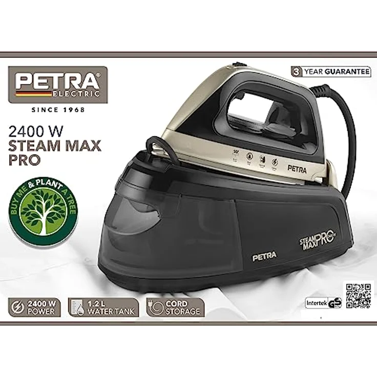 Petra PF01137VDE Dampfbügelstation – 1,2L Abnehmbarer Wassertank, 2400W, 2M Kabel, Eingebauter Aufbewahrung, Keramiksohle, Anti-Tropf & Kalzfunktionen, Vertikaler Dampf Für Von Kleidungsstücken – Bild 2