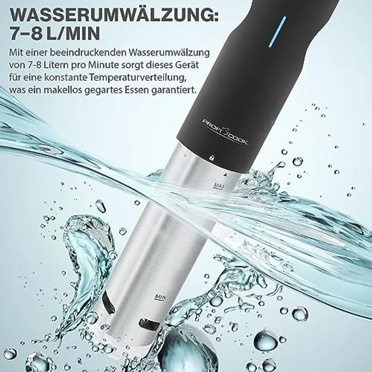 Profi Cook PC-SV 1126 Sous Vide Stick, Edelstahl, LED-Multifunktionsdisplay, Timer-Funktion, 800 W – Bild 5