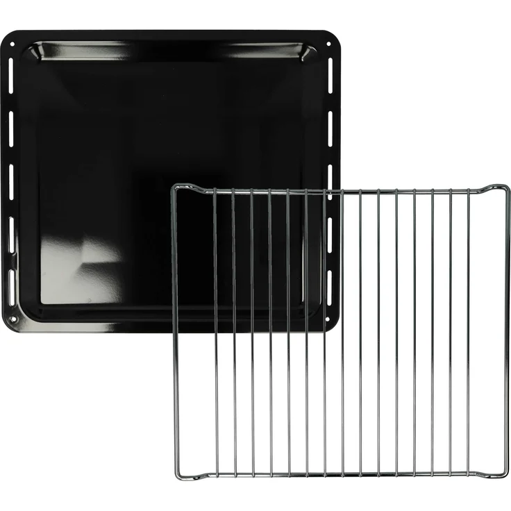 vhbw Backblech und Gitterrost Set (2-teilig), emailliert, schwarz/silber, kompatibel mit Juno Backöfen 94406403****, 94406404****, 94406462****, 94971191**** - 42 x 37 x 2,3 cm