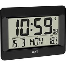 Bild für TFA Dostmann Wanduhr digital, 60.4519.01, Funkuhr mit Innentemperatur, Wochentag (8 Sprachen)
