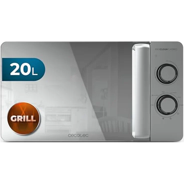 Cecotec Proclean 3160 Flatbed Mirror, Mikrowelle mit Grill, 20 l, 700 W, 800 W Grill, 3DWave-Technologie, Spiegel- und Metalldesign – Bild 1
