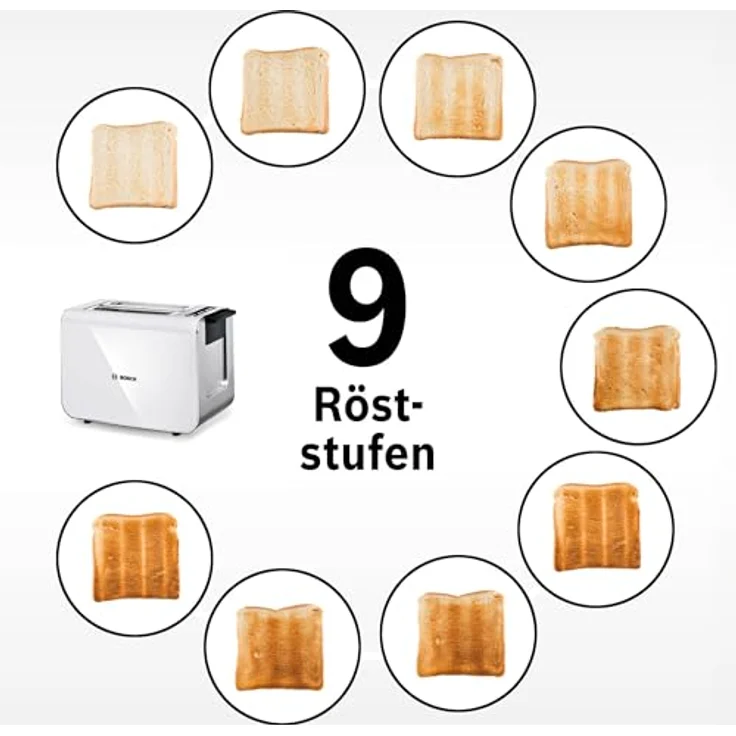 Bosch Toaster Styline TAT8611N, integrierter Brötchenaufsatz, Liftfunktion, Auftaufunktion, Abschaltautomatik, Brotzentrierung, 800 W, Edelstahl/weiß – Bild 5