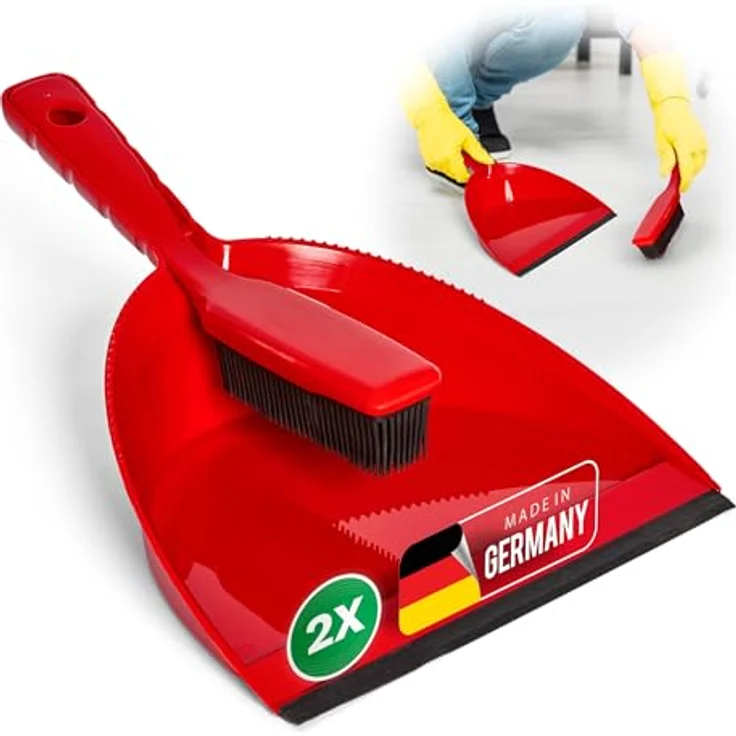 Novaliv 2X Schaumstoffbesen Kehrgarnitur, Handfeger und Kehrblech für Tierhaare, schwarz, vielseitig für Teppich, Laminat und Fliesen – Bild 1