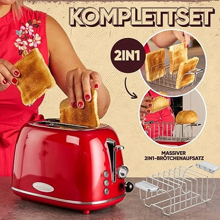 ProfiCook Vintage PC-TA 1193 Toaster, rot-chrom – Bild 5