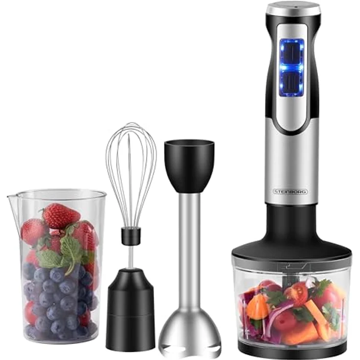 STEINBORG Stabmixer SB-7070, 1500 W, Edelstahl + Kunststoff, 2 Geschwindigkeitsstufen, umfangreiches Zubehör – Bild 1