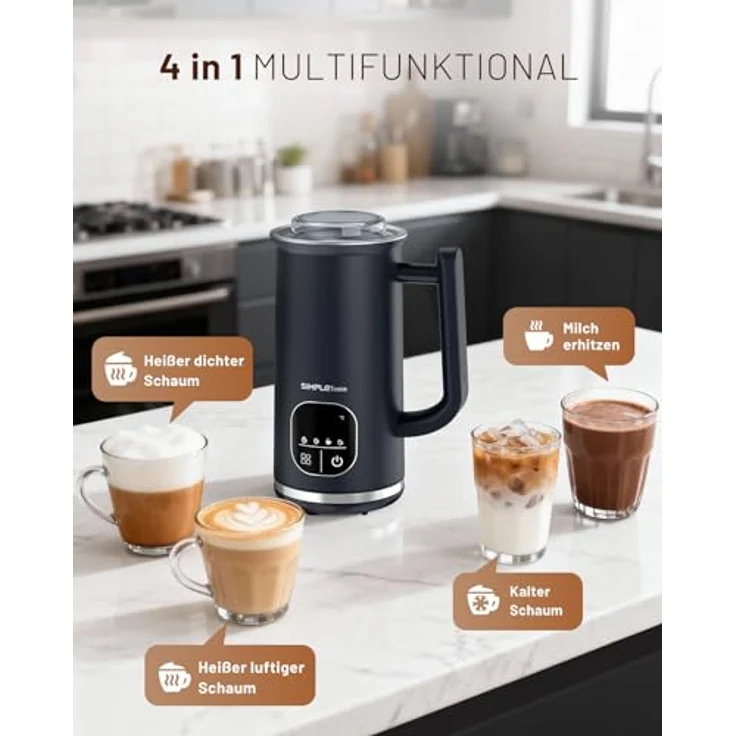 SIMPLETASTE Milchaufschäumer Elektrisch 4-in-1, Heißer & kalter Milchschaum, warmes Milch- und Kakaoerwärmen, 240 ml Fassungsvermögen, Antihaftbeschichtung, automatische Abschaltung, leise & BPA-frei – Bild 3