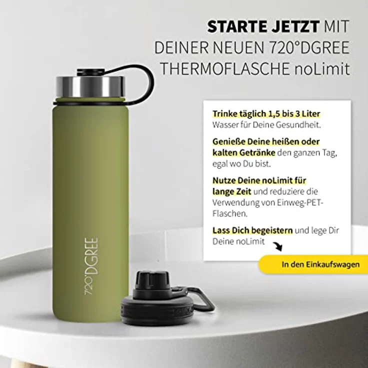 720 DGREE Trinkflasche Doppelwandig Edelstahl 710ml Isolierflasche Sportdeckel olive – Bild 6