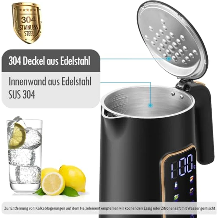 ForMe Edelstahl Wasserkocher 1,7 L, digitale Temperatureinstellung 40-100°C mit Warmhaltefunktion und LED-Anzeige, BPA-frei – Bild 5