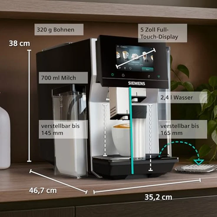 SIEMENS Kaffeevollautomat TQ727D03, farbiges Full-Touch-Display, Doppeltassenfunktion, sehr leise, schwarz – Bild 3