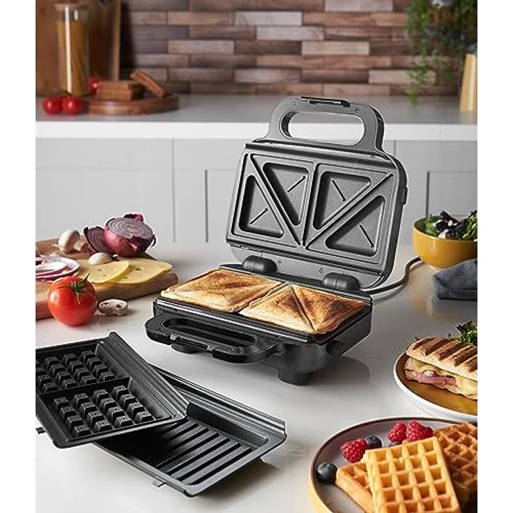 RUSSELL HOBBS Sandwichmaker 26810-56, 750 W, 3-in-1 Sandwichtoaster mit Easy Clean Funktion, vertikale Aufstellmöglichkeit, platzsparend, Tragegriff - Schwarz – Bild 2
