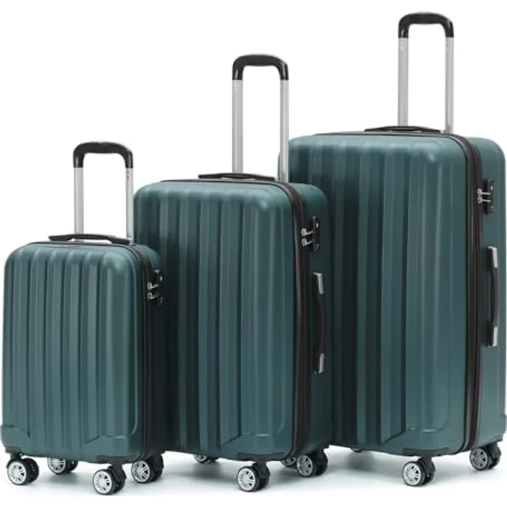 BEIBYE TSA-Schloß 2080, 3-tlg. Reisekofferset mit Hartschale, Zwillingsrollen, Dunkelgrün, 115L-75L-45L Volumen – Bild 1