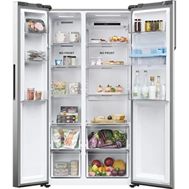 Haier SBS 90 SERIE 5 HSR5918DWMP Kühl-Gefrierkombination/Side by Side/Sparsam: Energieeffizienzklasse D/Wasserdispenser mit Tank/XL-Slim Line/Multi-Airflow-System/Total NoFrost/Edelstahl – Bild 3