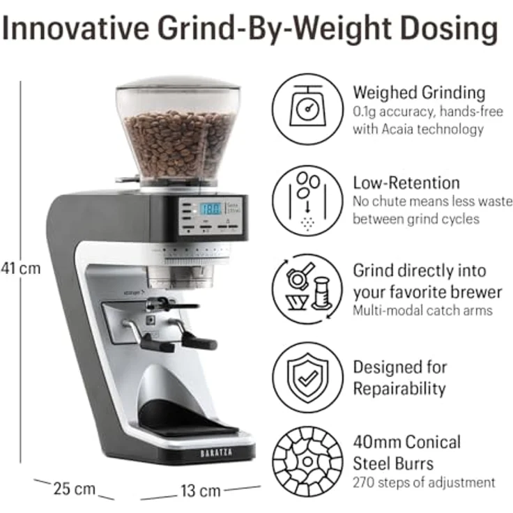 Baratza Sette 270 Wi elektrische Kaffeemühle, 400g Bohnenbehälter, Stahl-Kegelmahlwerk, 280 Watt, schwarz-silber – Bild 3