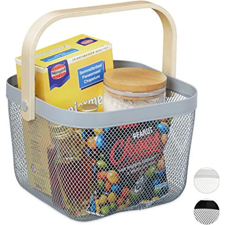 Relaxdays Aufbewahrungskorb, mit Henkel, Grau, 17,5x26x24,5 cm, Metallkorb für Kleidung, Deko und Kosmetik – Bild 1