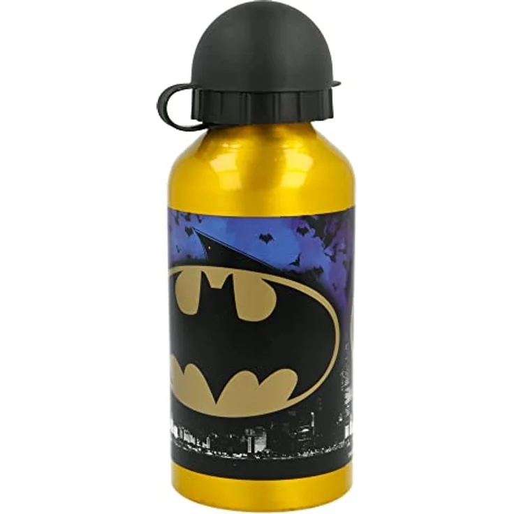Batman Aluminium Trinkflasche 400 ml mit Sicherheitsverschluss für Kinder, Robuste Konstruktion und cooles Batman-Symbol – Bild 3