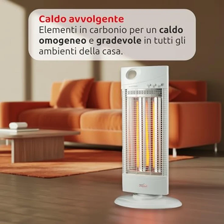 Melchioni Family Gobi Kohleofen 1000W, Heizgerät mit 2 Heizstufen und Oszillationsfunktion, Weiß – Bild 5
