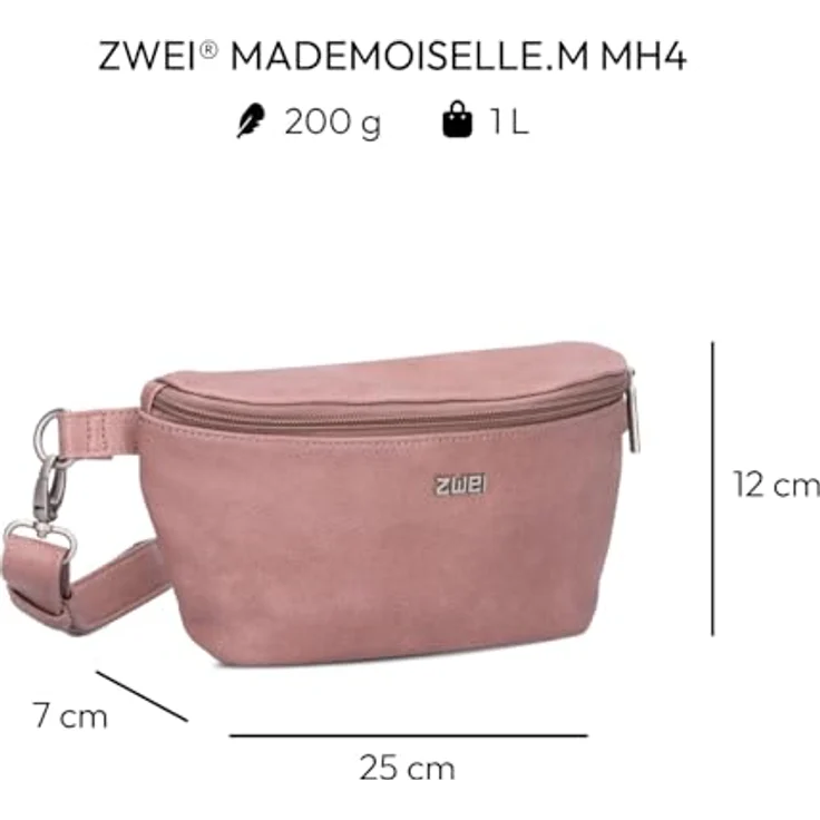 Zwei Mademoiselle.M Gürteltasche 25 cm, rosa, 100% Polyurethan, 25 cm x 7 cm x 12 cm – Bild 2