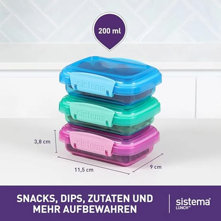 Sistema Lunch Frischhaltedosen mit kontrastierendem Clips, pink-blau, 200 ml, 3 Stück – Bild 3