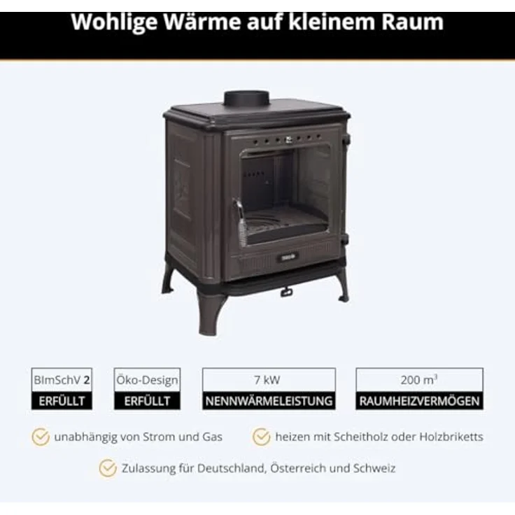 365 Kaminofen Ferrox 55, grau emailliert, Gusseisen, 7 kW Nennwärmeleistung, A+, 83 % Wirkungsgrad – Bild 2