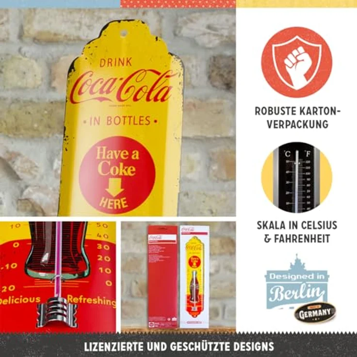 Nostalgic-Art Thermometer, Metall, Coca - Cola - In Bottles Yellow, 28 x 6.5 x 2 cm – Bild 4