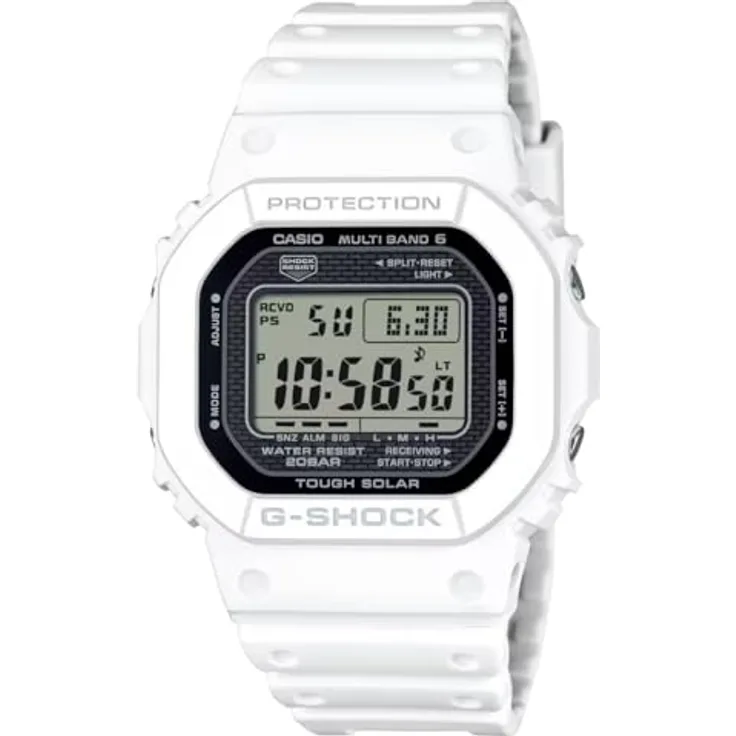 CASIO G-SHOCK GW-5000HS-7ER, Funkchronograph mit Solarbetrieb, digitale Herrenuhr, bis 20 bar wasserdicht, Resinarmband, weiß