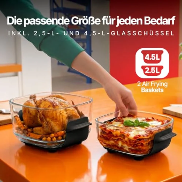 Seeger ClearFry Heißluftfritteuse, 1500 W, 2,5L + 4,5L Glasbehälter, 6 automatische Programme, PFAS-frei – Bild 4