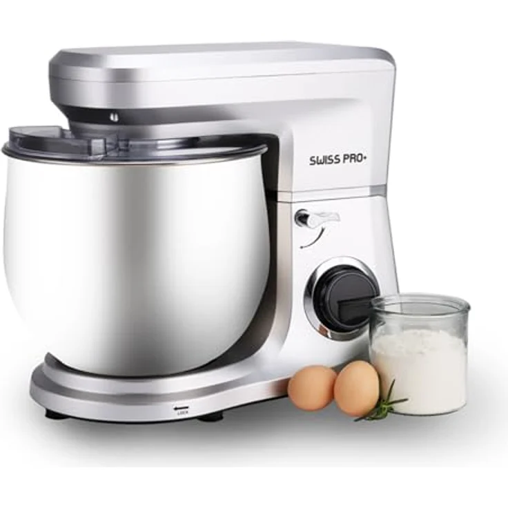 Swiss Pro+ Küchenmaschinen, rührgeräte & mixer - Teigknetmaschine mit Spritzschutz mit Einfüllöffnung - 2200W - Edelstahl - Silber - 10L – Bild 1