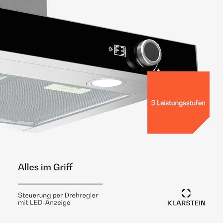 Klarstein AirNova Dunstabzugshaube, 60 cm Wandhaube mit 614 m³/h Luftstrom, A++ Energieeffizienz, LED-Beleuchtung, 49 dB, Edelstahl, Umluft & Abluft – Bild 2
