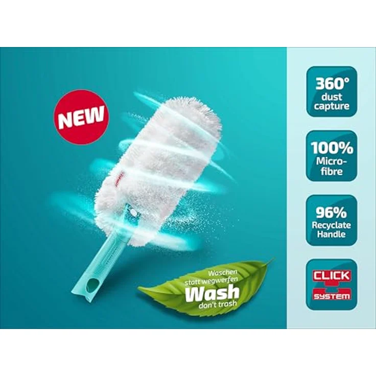 Leifheit Staubwedel SUPERDUSTER, waschbar, Mikrofaser-Staubtextil, 360° Flexibilität, kompatibel mit Click-System, ideal für Ecken und Nischen, auch zur Autoreinigung – Bild 2