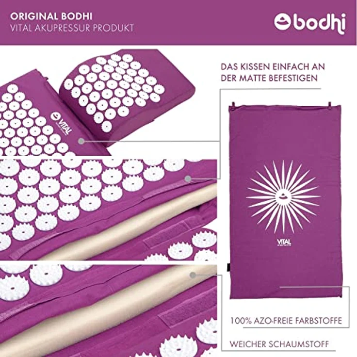 Akupressur-Set DELUXE SOFT (aubergine): Akupressurmatte (74 x 44 cm) Akupressur-Fußmatte mit Kissen im günstigen Set, Entspannungsmatte, Fußreflexzonen-Massage – Bild 4