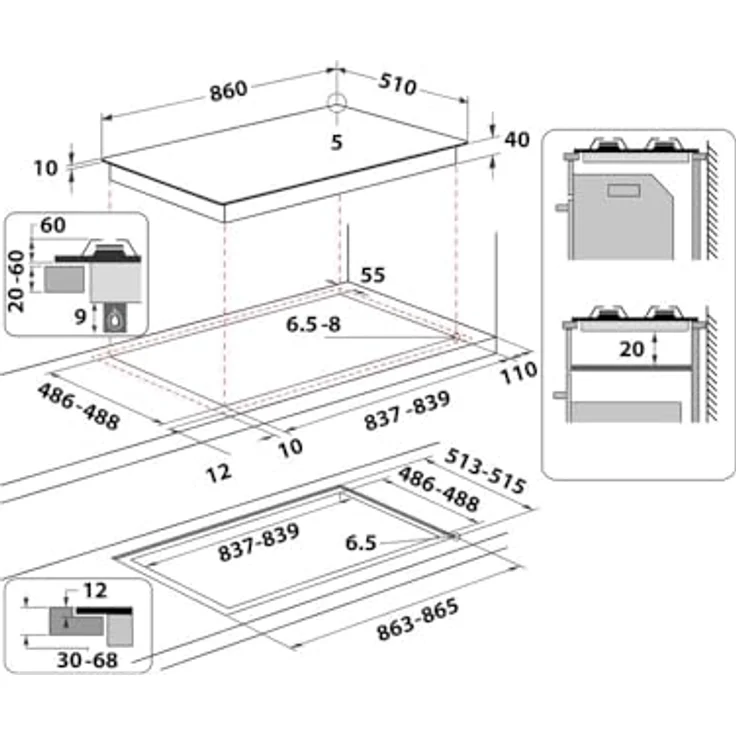 Whirlpool GOA 9523 NB1, Gas-Kochfeld mit 860 mm Breite, schwarz – Bild 2