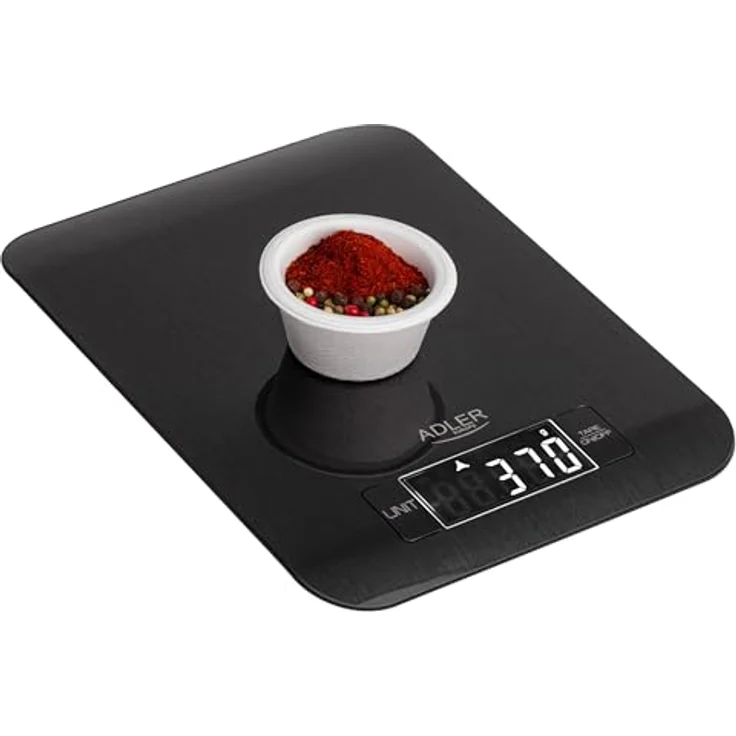 Adler Küchenwaage AD 3183, digitale Haushaltswaage mit LCD Anzeige und Hintergrundbeleuchtung, schwarz, 5kg Kapazität, Edelstahl-Plattform – Bild 4