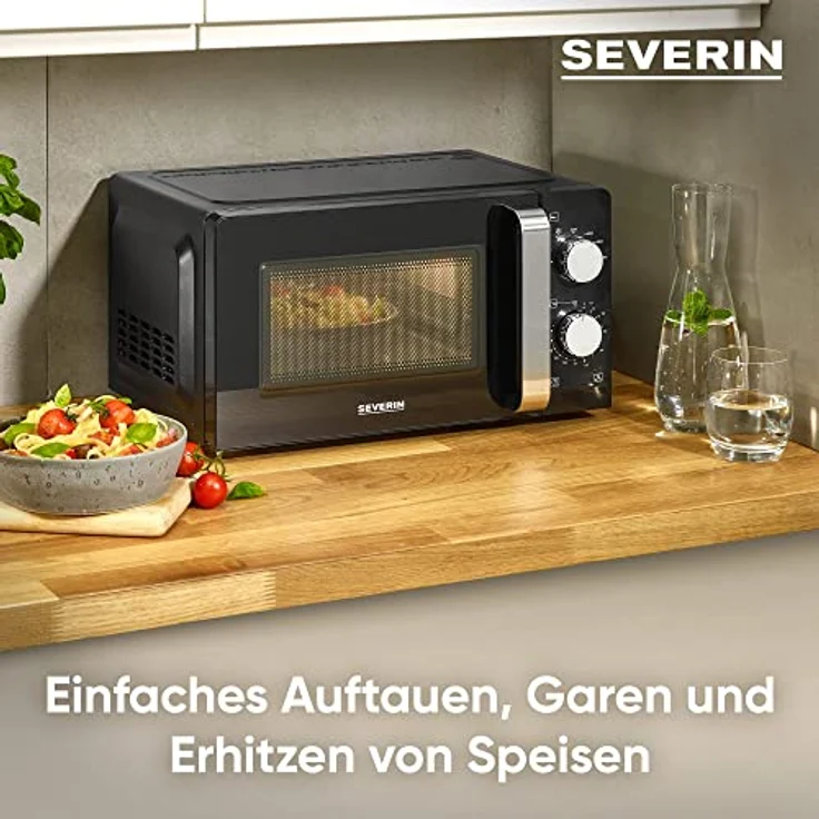 SEVERIN Mikrowelle Solo, Mikrowellengerät zum Auftauen und Erhitzen, Mikrowelle mit Drehteller für gleichmäßige Wärmeverteilung, schwarz, MW 7886 – Bild 3