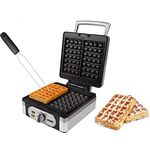 2in1 Waffeleisen für extra dicke (2,6cm) & knusprige Belgische Waffeln in eckig – Plus praktischer Waffelgabel