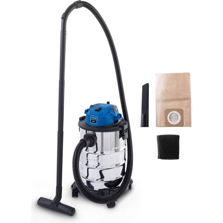 Scheppach VC25, Elektro Nass-/Trockensauger mit 1200 W Motor, 25 L Fassungsvermögen, 2 m Schlauch, 3 m Kabel und 20 kPa Saugkraft