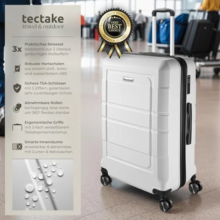tectake® Kofferset 3 teilig, Koffer & Trolleys, Hartschalenkoffer mit TSA Schloss, große Rollkoffer - weiß – Bild 2