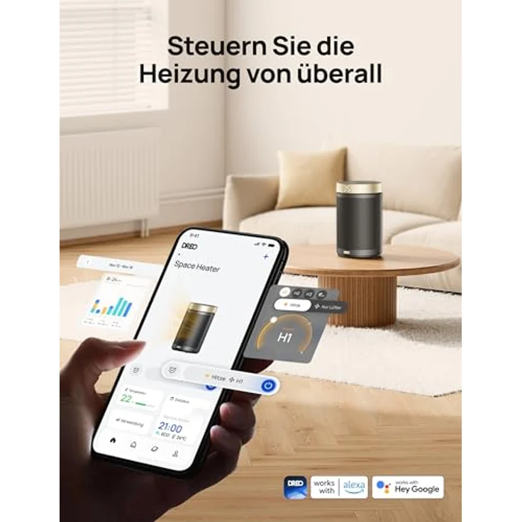 Dreo Heizlüfter Atom 316, 1500W ceramischer Raumheizer mit Thermostat, 3 Modi, 12h Timer, Überhitzungs- und Kippschutz, gold – Bild 2
