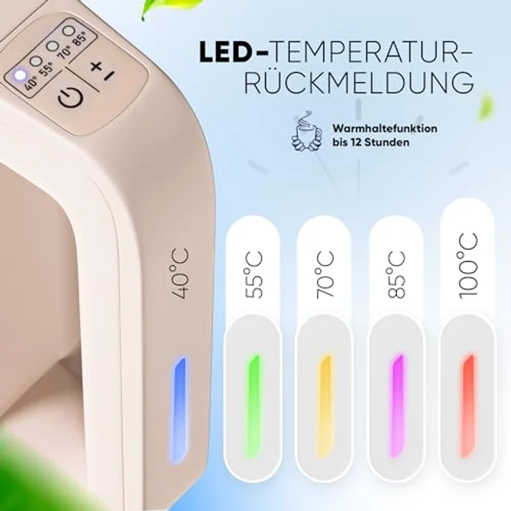 Stillstern Wasserkocher mit Temperatureinstellung [1,7L | 40-55-70-85-100°C], 12 Std. Warmhalten, Präzisionsausguss aus Edelstahl, Anti-Fingerprint, Schnelles Aufheizen [2200W], Leise, Stabiler Halt – Bild 3