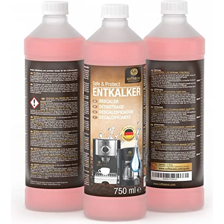 Coffeeano 750ml Entkalker für Kaffeevollautomaten, für Delonghi, Siemens, Jura, Krups, Bosch und mehr, 6 Anwendungen, Made in Germany, SAFE & PROTECT Formel – Bild 2