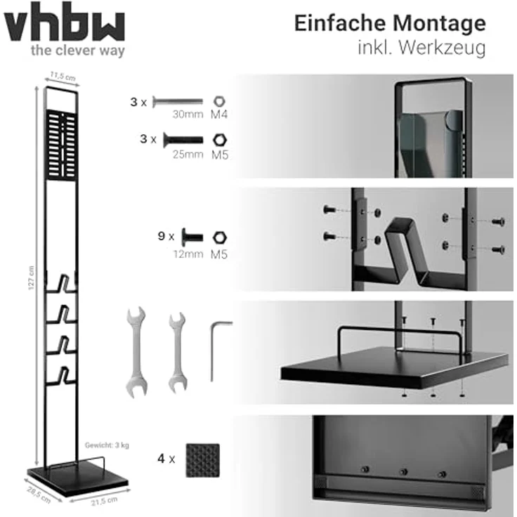 vhbw Staubsaugerhalter Ständer für Philips SpeedPro Max XC8043/01, Dunkelgrau, freistehend, mit Bodenplatte und Gummifüßen, einfache Montage – Bild 4