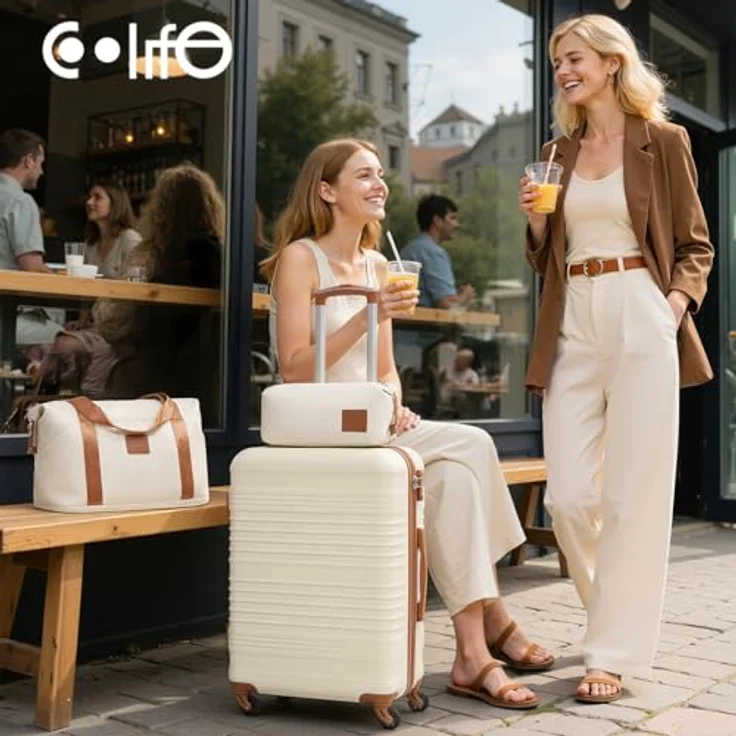 COOLIFE Koffer Set 3tlg: Luggage Set 20 Zoll Handgepäck Hartschale mit TSA-Schloss, inklusive Reisetasche und Toilettentasche – Bild 2
