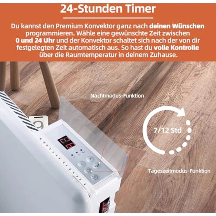 SHX Slim-Konvektorheizung Aluminium-Heizelement LED-Anzeige Thermostat Timer Überhitzungsschutz, Wand- Standmontage – Bild 4
