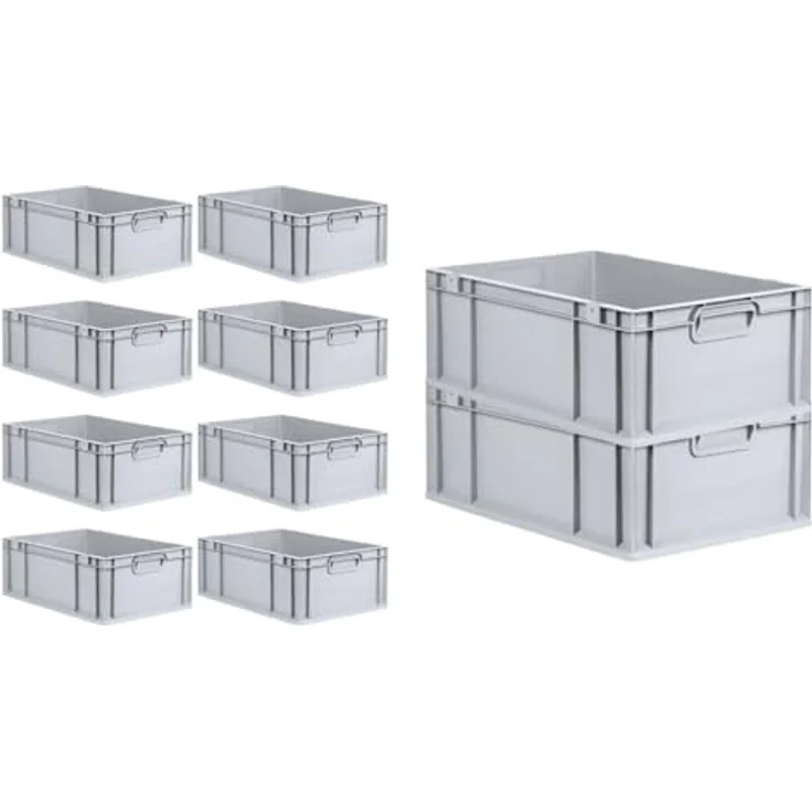PROREGAL Eurobox NextGen Economy 10x SuperSparSet mit Scharnierdeckel & schwarzen Verschlüssen, 44 Liter, HxBxT 22x40x60cm, lebensmittelecht, robust, stapelbar – Bild 3